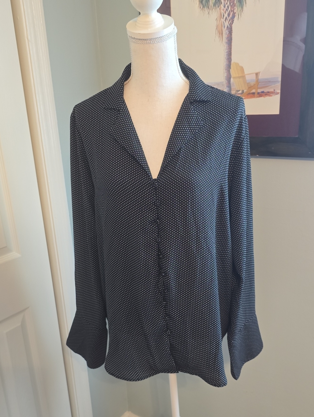Maison d' Amelie Black Polka Dot Blouse Size L